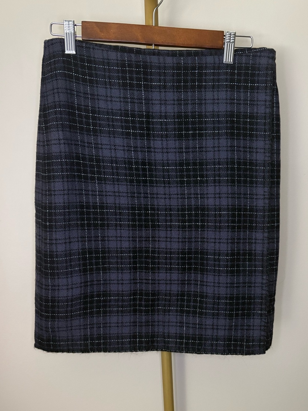 Eddie Bauer Vintage Wool Blend Black and Blue Plaid Pencil Skirt